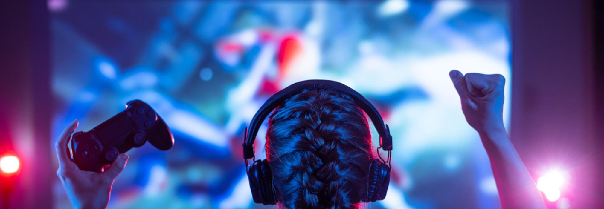 Girl,In,Headphones,Plays,A,Video,Game,On,The,Big